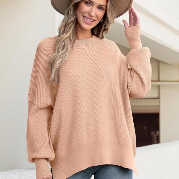 ANRABESS Oversized Batwing Sleeve Crewneck Sweater Flush Pink NWOT Size S - Picture 1 of 9